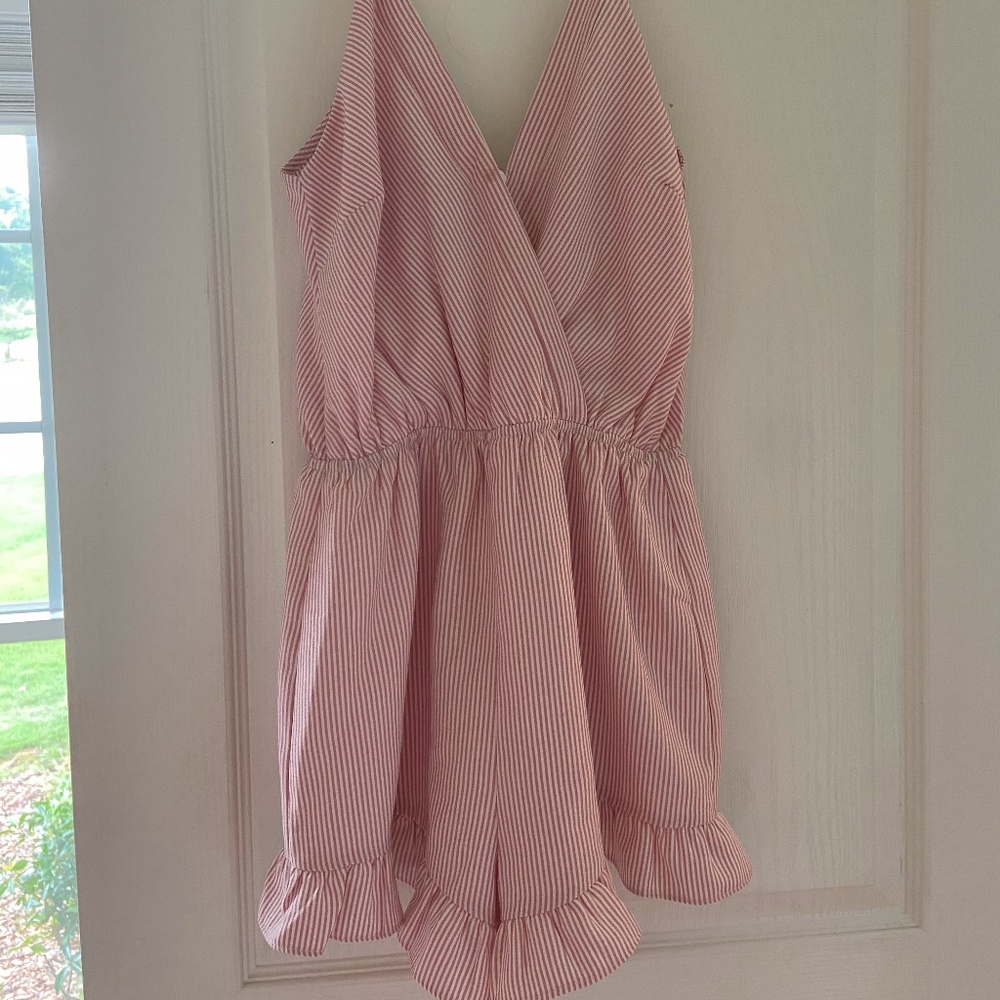 Pink Striped Ruffle Romper - Picture 2 of 2